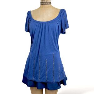 2000s Womens L Studded Tunic Top Boho Flutter Sleeve Y2K Indie Fairy Grunge